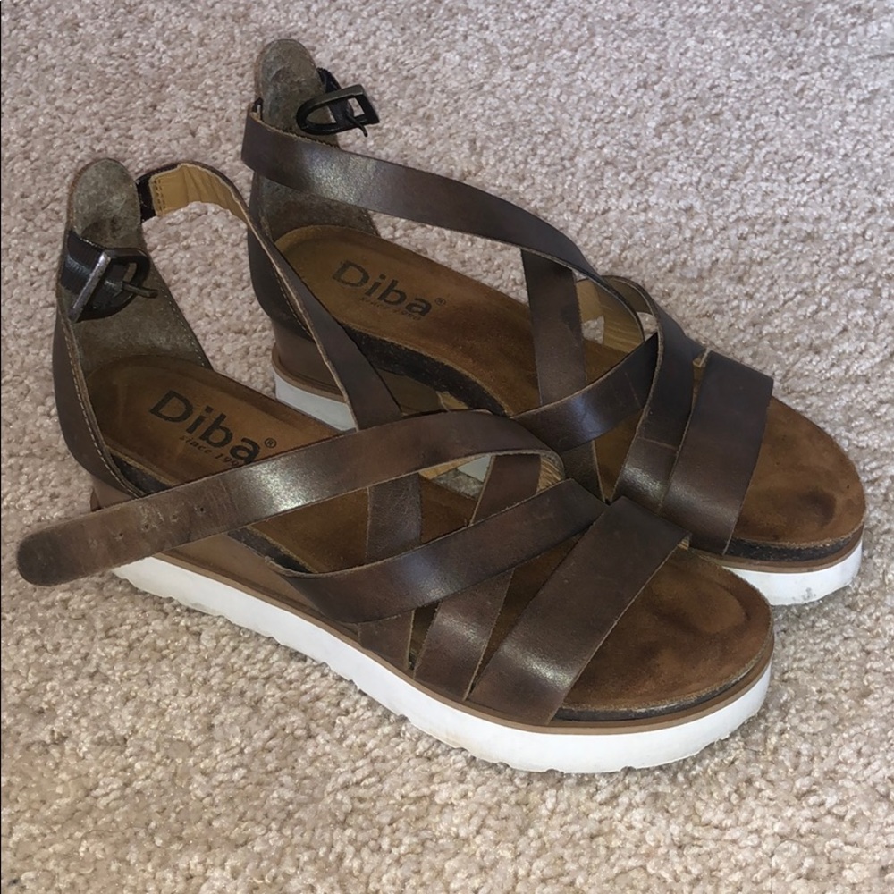 DIBA Strappy Brown Leather Sandals Size 7.5